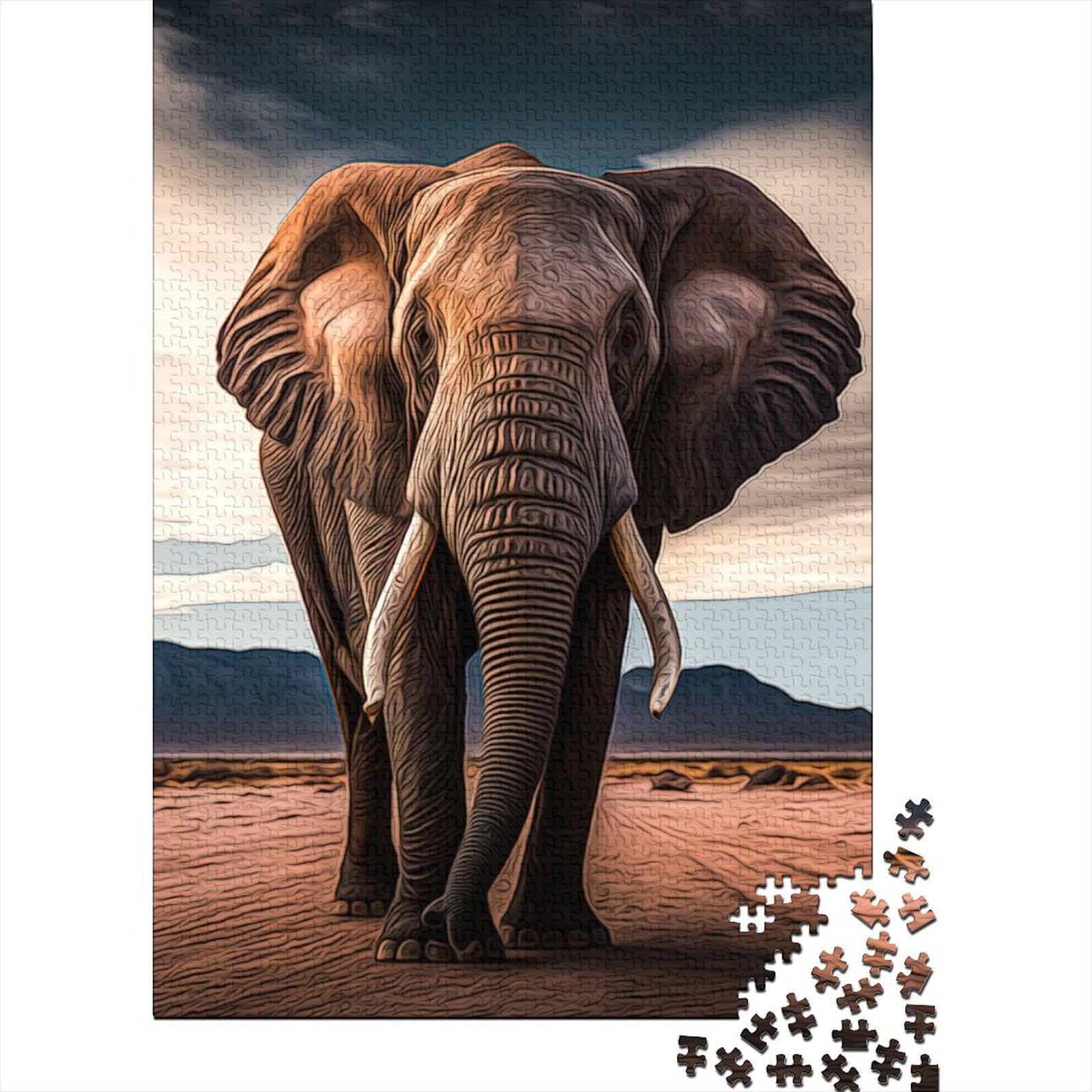 Elefanten-Puzzle, 1000 Teile, Puzzle für Erwachsene und Teenager, Holzpuzzle für Erwachsene und Teenager, einzigartiges Herausforderungsspiel, 75 x 50 cm