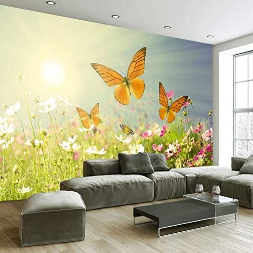 Lit. Sonnenaufgang Schmetterlinge Fliegen Blume 3D Tapeten Wanddekoration Fototapete Sofas Wohnzimmer Wandbild Schlafzimmer-300cm×210cm