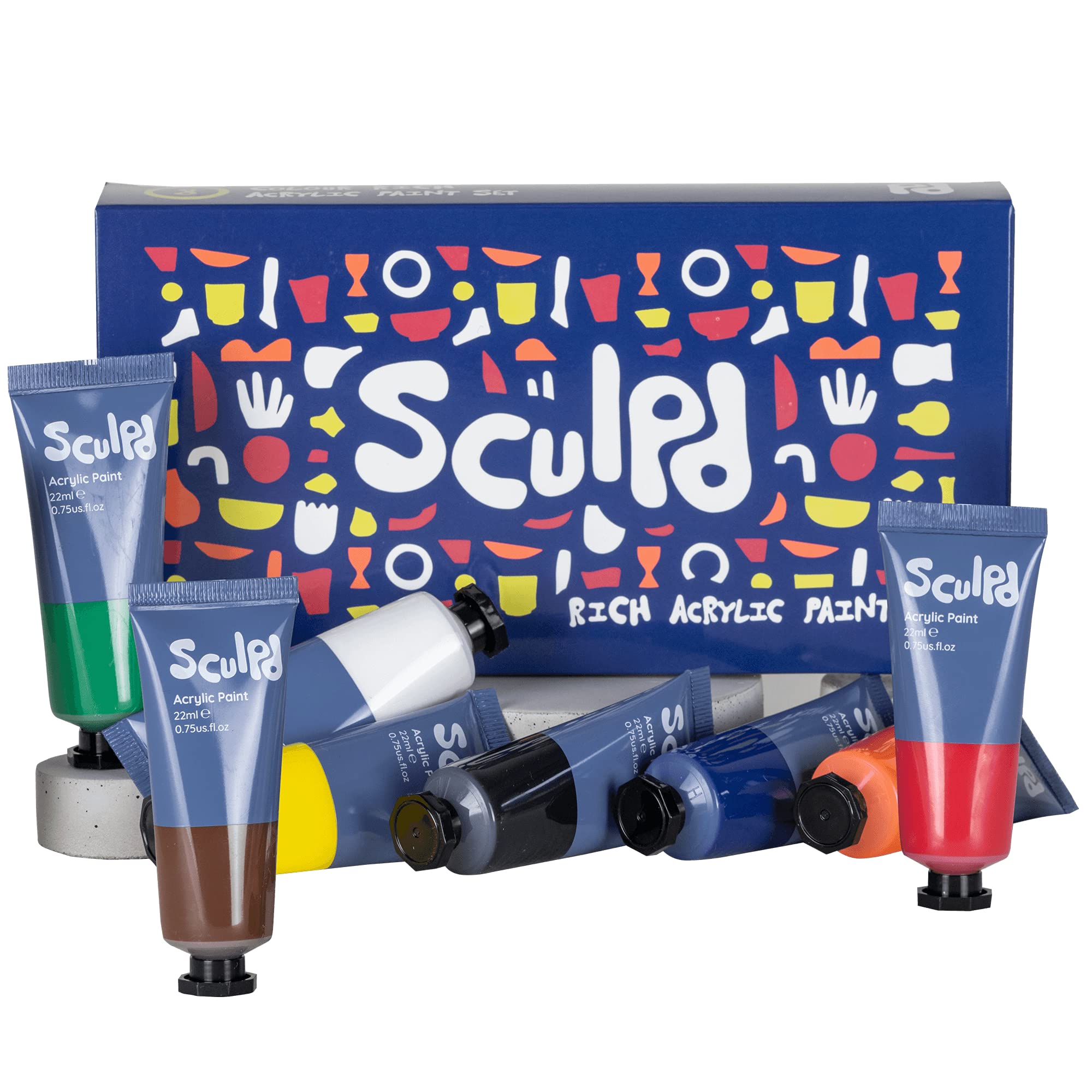 Sculpd Acrylfarben-Set in Pastelltönen, 8 x 22 ml Tuben hochwertige Acrylfarbenl, kräftige und lebendige Farben (klassische Farbtöne)