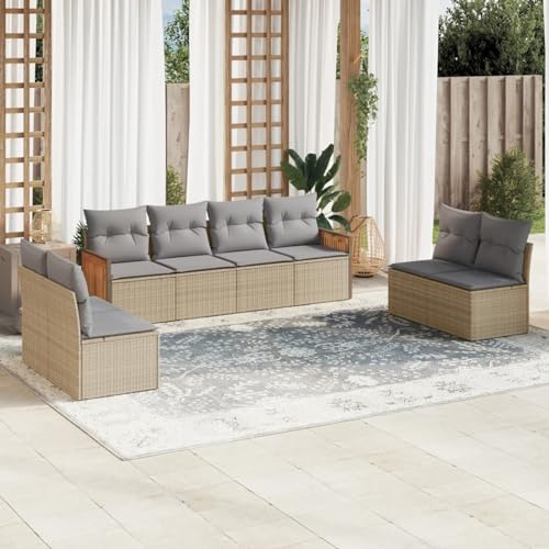 Juroupi 8-tlg. Garten-Sofagarnitur mit Kissen Gartengarnitur Set Garten LoungemöBel Set LoungemöBel Balkon Patio Furniture Beige Poly Rattan - 3259973