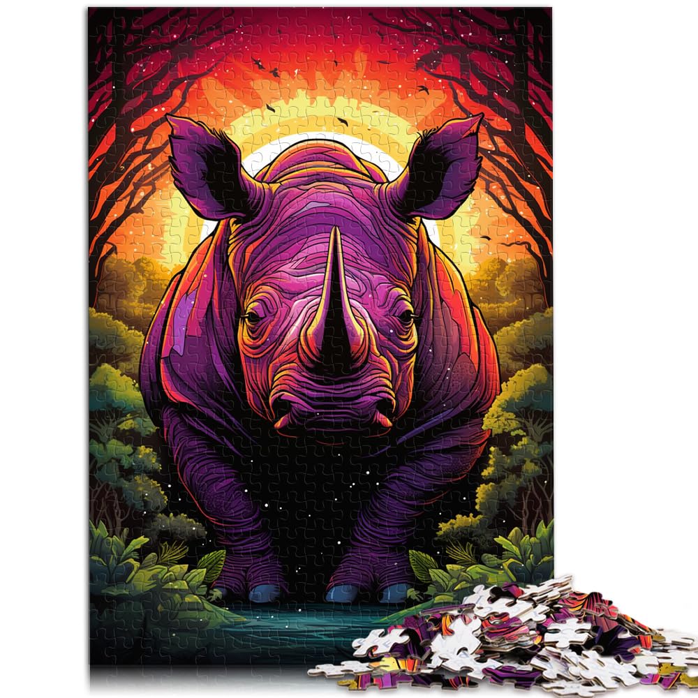 Puzzle als Geschenk, farbiges Nashorn, 1000 große Teile, Puzzle für Erwachsene, Holzpuzzle als Geschenk für die ganze Familie, 1000 Teile (50 x 75 cm)