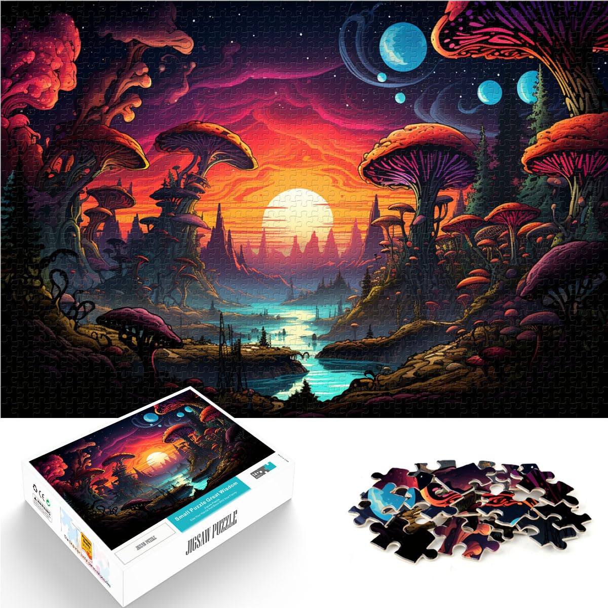 Puzzles Fantasie-Sonnenuntergangslandschaft Schwierige, anspruchsvolle Puzzles aus Holz mit 1000 Teilen Jedes Teil ist einzigartig - Anspruchsvolles, unterhaltsames Familienspiel