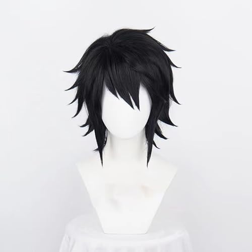 WCCNKK DEATH NOTE L·Lawliet Cosplay Perücke, Schwarzes, Flauschiges Kurzes Haar Comic Rollenspielperücken + Perücke Kappe, Geeignet Für Halloween-Party, Nachtleben, Anime-Geschenk