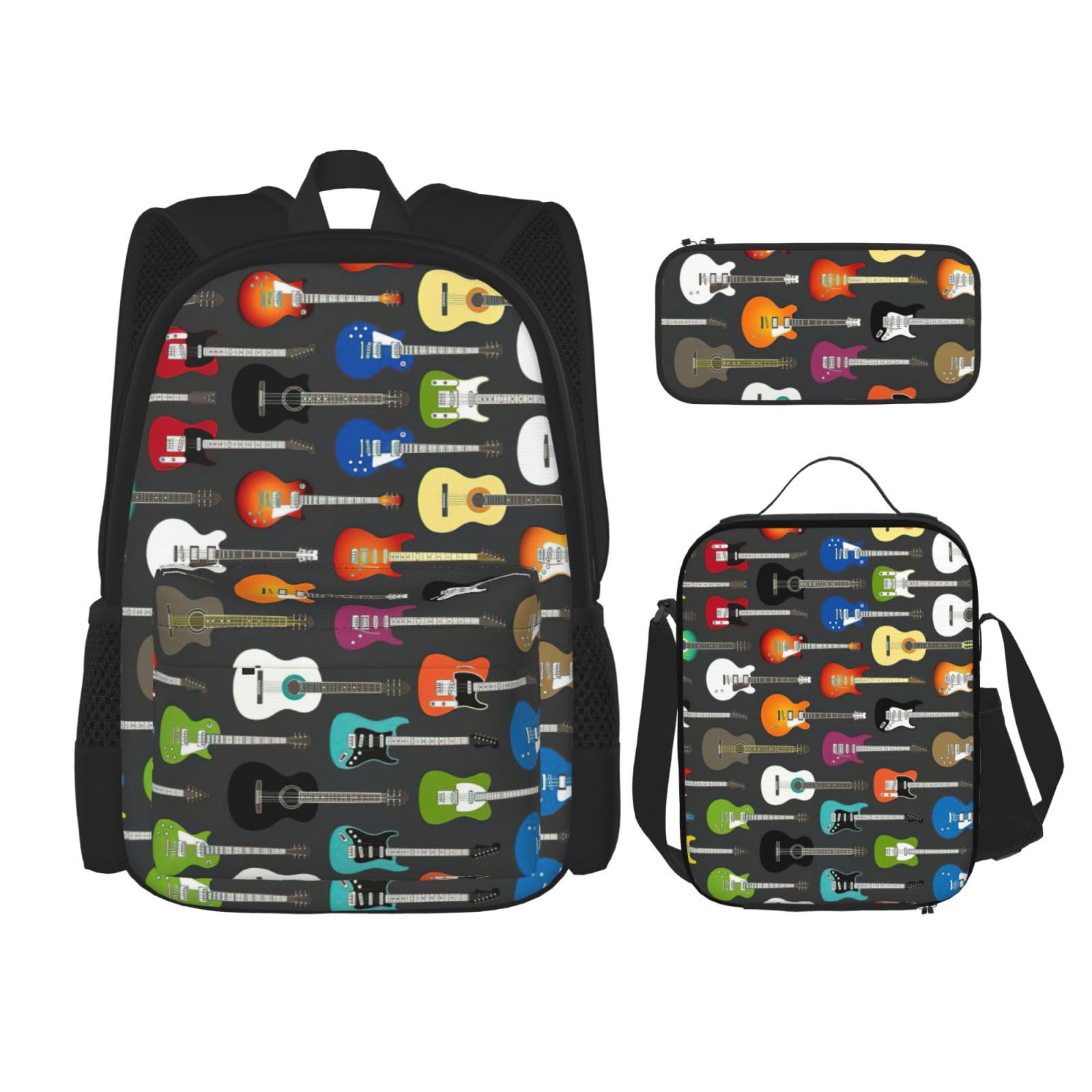 WURTON Farbe Akustik Und Gitarren Drucken Schule Rucksack 3 In 1 Büchertasche Set Mit Lunch Box Bleistift Fall Reise Laptop Daypacks