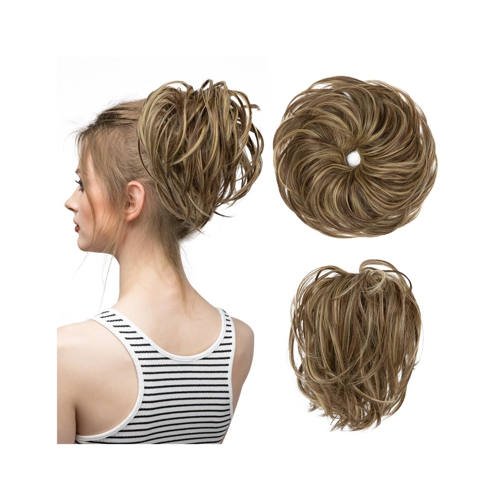 Haarteil Synthetisches, gefälschtes, unordentliches Dutthaar, lockiges Band, Haarteil, Haargummi, Scrunchie, Wickelstück, elastisches Haar, Chignon, Cheveux, Schwanz, Hochsteckfrisur for Damen Haarver