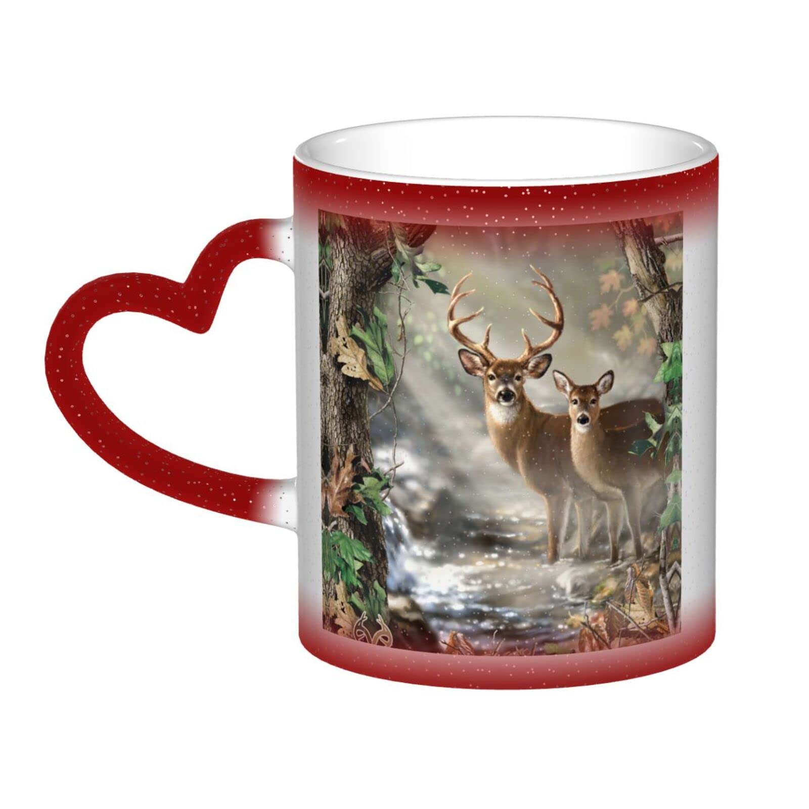 WURTON Keramik-Kaffeetasse mit Camouflage-Hirsch-Druck, Farbwechsel-Tasse im Himmel, Geschenk für Familie und Freunde