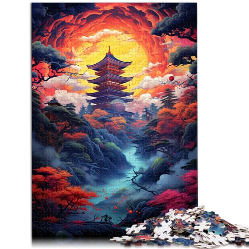 Puzzle Schöne farbenfrohe psychedelische japanische Landschaft, 1000-teiliges Puzzle, Holzpuzzle für anspruchsvolles Puzzlespiel und Familienspiel, 1000 Teile (50 x 75 cm)