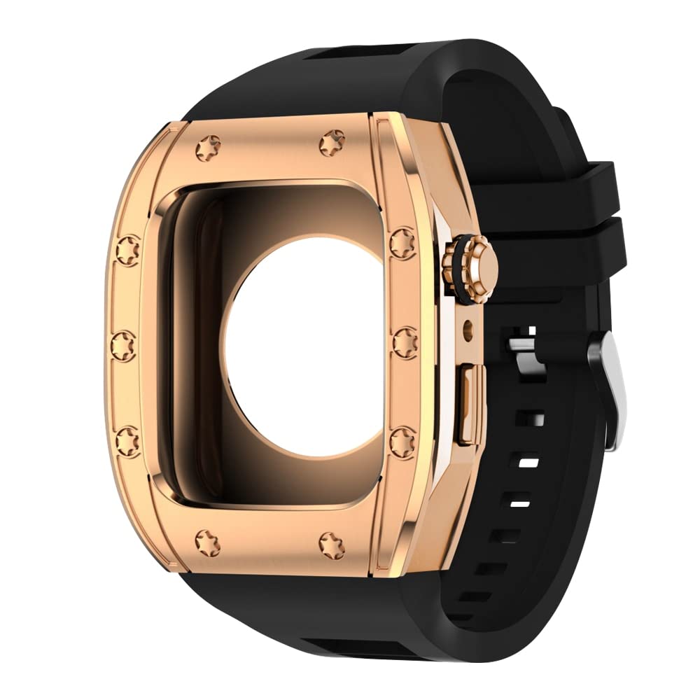 KANUZ Edelstahl-Gehäuse für Apple Watch 7er-Serie, 44 mm, 45 mm, Armbandzubehör, DIY-Modifikationsset, Abdeckung für iWatch 7, 6, SE, 5, 4 (Farbe: F, Größe: 45 mm für 7)