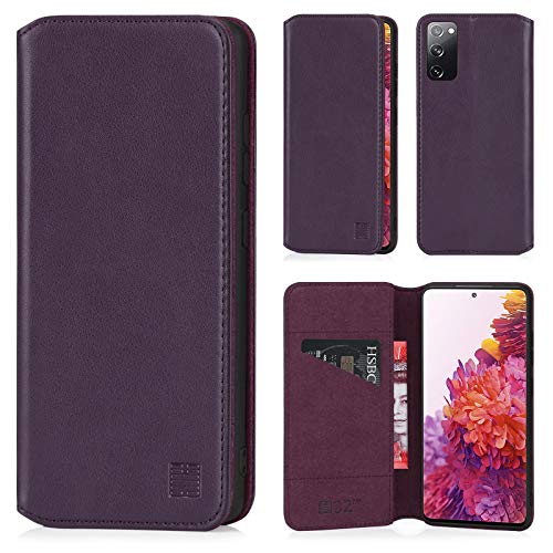 32nd Klassische Series 2.0 - Lederhülle Case Cover für Samsung Galaxy S20 FE 5G (Fan Edition), Echtleder Hülle Entwurf gemacht Mit Kartensteckplatz, Magnetisch und Standfuß - Aubergine