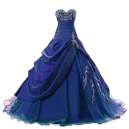 Zorayi Damen Trägerlos Lange TAFT Abschlussball Kleid Ballkleid Promkleider Blau Größe 34