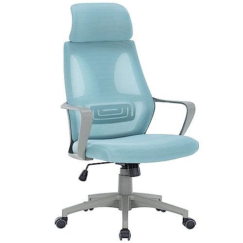 Trisens Bürostuhl mit Lordosenstütze im Netzstoff-Design Schreibtischstuhl mit Wippfunktion ergonomischer Drehstuhl mit Einer verstellbaren atmungsaktiven Rückenlehne, Farbe:Grau/Blau