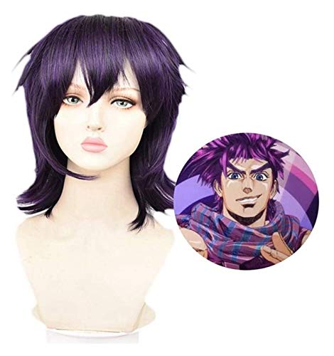 LINLINCD-Anime Coser Wig JoJo' s Bizarre Adventure 5 Ghirga Narancia Black Purple Cosplay Anime Party Wig+Perücke Voland Cap