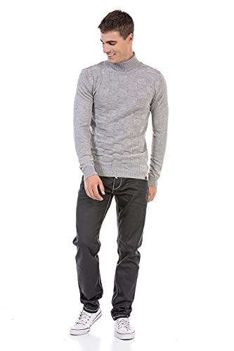 Cipo & Baxx Herren Rollkragenpullover Pullover Strickpullover Muster CP241 Hellgrau M