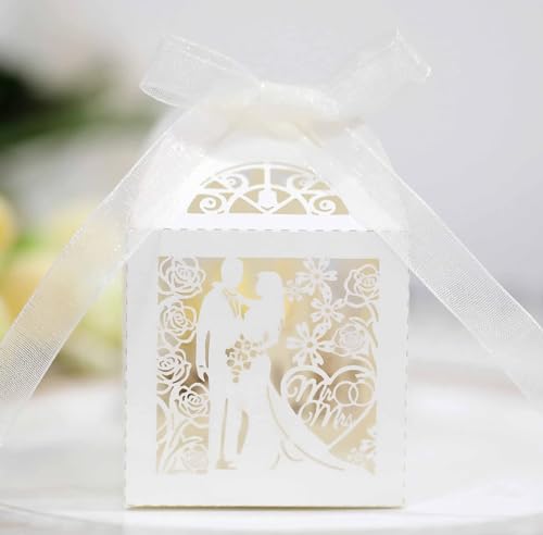 Box für Geschenke, Süßigkeiten-Box, 50/100/200 Stück Hochzeit Bräutigam Braut Geschenkboxen Bänder Party Süßigkeiten Verpackungsbox (Farbe: 1, Größe: 50 Stück_5 x 5 x 8 cm (mit Etiketten)) ((Farbe: 6,