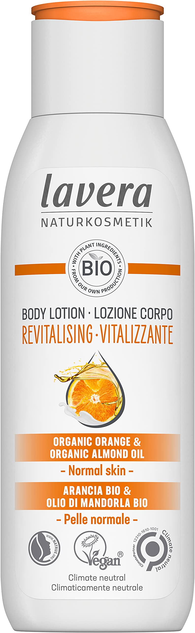 lavera Body Lotion Revitalisierend - Naturkosmetik - vegan - Bio Orangen- & Bio-Mandelöl - zertifiziert - 200ml