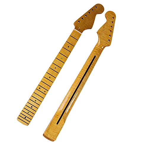 6-saitiger E-Gitarren-Hals, Hochglänzend, Gelb, 21 Und 22 Bünde, Komplett Aus Kanadischem Ahorn Für ST-Gitarrenhals Gitarre Hals Ersatz (Color : 11)