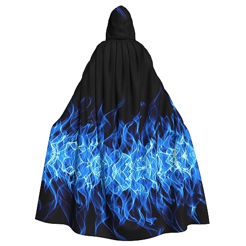 YQxwJL Langer Umhang mit blauer Flamme, Unisex, mit Kapuze, Halloween, Weihnachten, Kostüme, Partyumhang