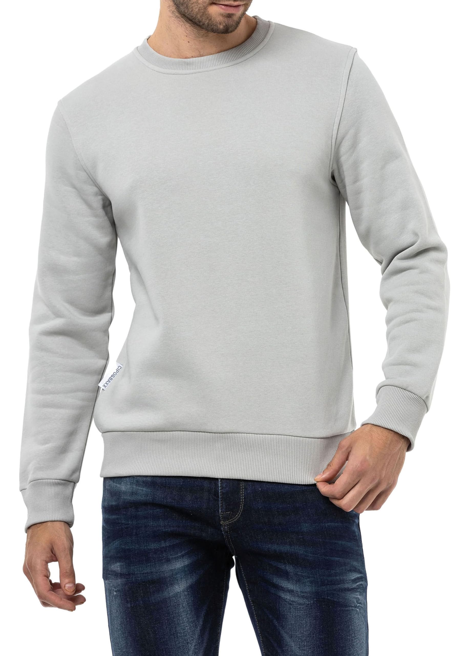 Cipo & Baxx Herren Sweatshirt Rundhalsausschnitt Basic Pullover Hoodie Sweater CL558 Grau XXL