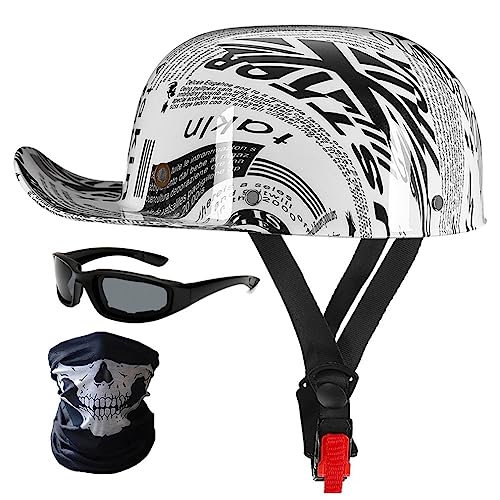 Halbschalenhelm Motorradhelm ECE-Zulassung Baseball Cap Mit Fahrradbrille Fahrradvisier Cruiser Chopper Scooter Helm Herren Retro Motorrad Halbhelm MäNner Frauen Mofa Helm 57-62cm