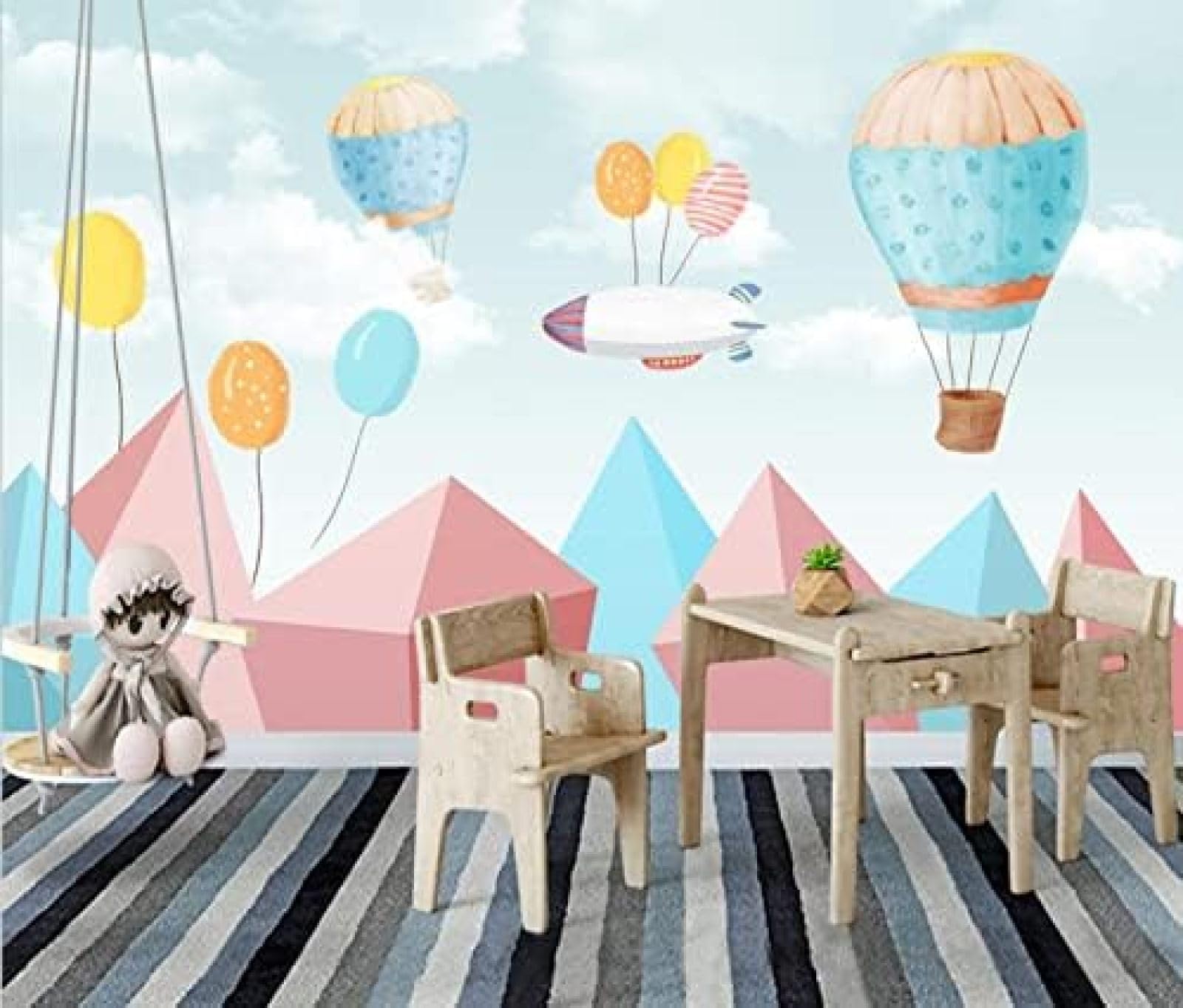 XLMING Cartoon Heißluftballon Rakete Flugzeug Kinderzimmer 3D Tapete Wohnzimmer Sofa Schlafzimmer Esszimmer Home Dekoration Wand-350cm×256cm