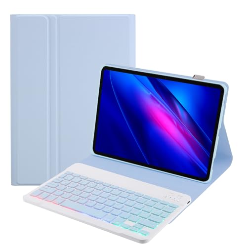 SUEEWE Tastatur Hülle für Xiaomi Pad 6 11" 2023, TPU Rückseite Hülle mit 3 Bereich 7 Farbe Beleuchtete Abnehmbarer QWERTZ Tastatur, Blau