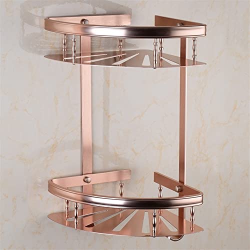 YIHANSS Eck-Duschregal, Eck-Duschwandregal, Kosmetikregal, Toilettenshampoohalter aus goldenem Aluminium, Home-Organizer, Badezimmerzubehör, Dusch-Organizer (Farbe: Schwarz) (Roségold)