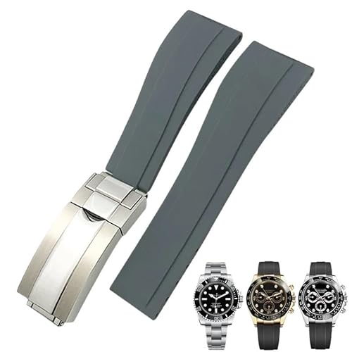 IOTUP 20 mm Gummi-Uhrenarmband für Rolex Daytona Submariner GMT Yacht-Master Oysterflex Silikonband Faltschließe, 20mm SilverGold buck, Achat