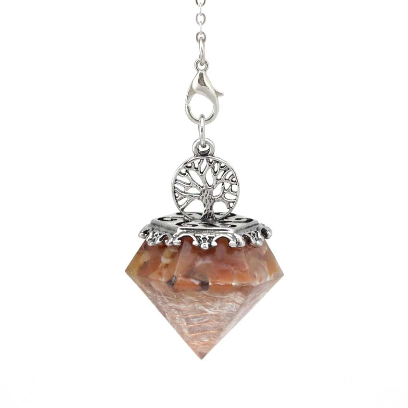 Natürlicher Kristallstein Orgon Pyramide Baum des Lebens Stein Anhänger Pendelkette für Energie Schmuck,Karneol