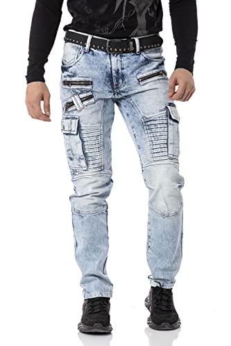 Cipo & Baxx Herren Cargo Jeans Hose CD798 Hellblau W34-L32