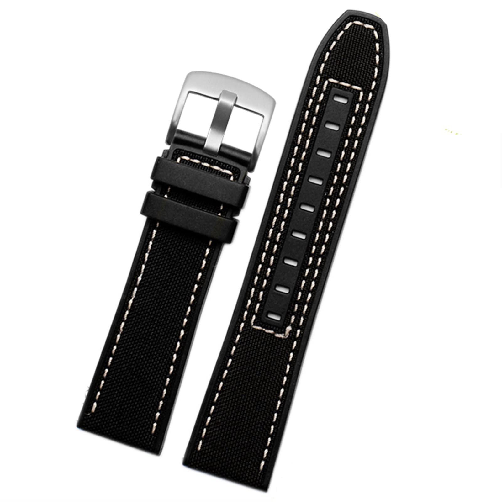 SCRUBY 22mm Leinwand Gummi -Uhrengurt Männer Handgelenkband Armband für Mido M038/M038431A Serie Soft Watchbänder(Black Silver)