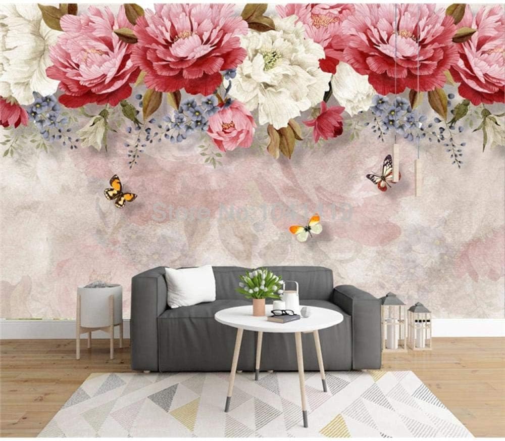 Rote Blumen Weiße Blumen Schmetterlinge 3D Tapete Poster Restaurant Schlafzimmer Wohnzimmer Sofa TV Dekorative Wand-350cm×256cm