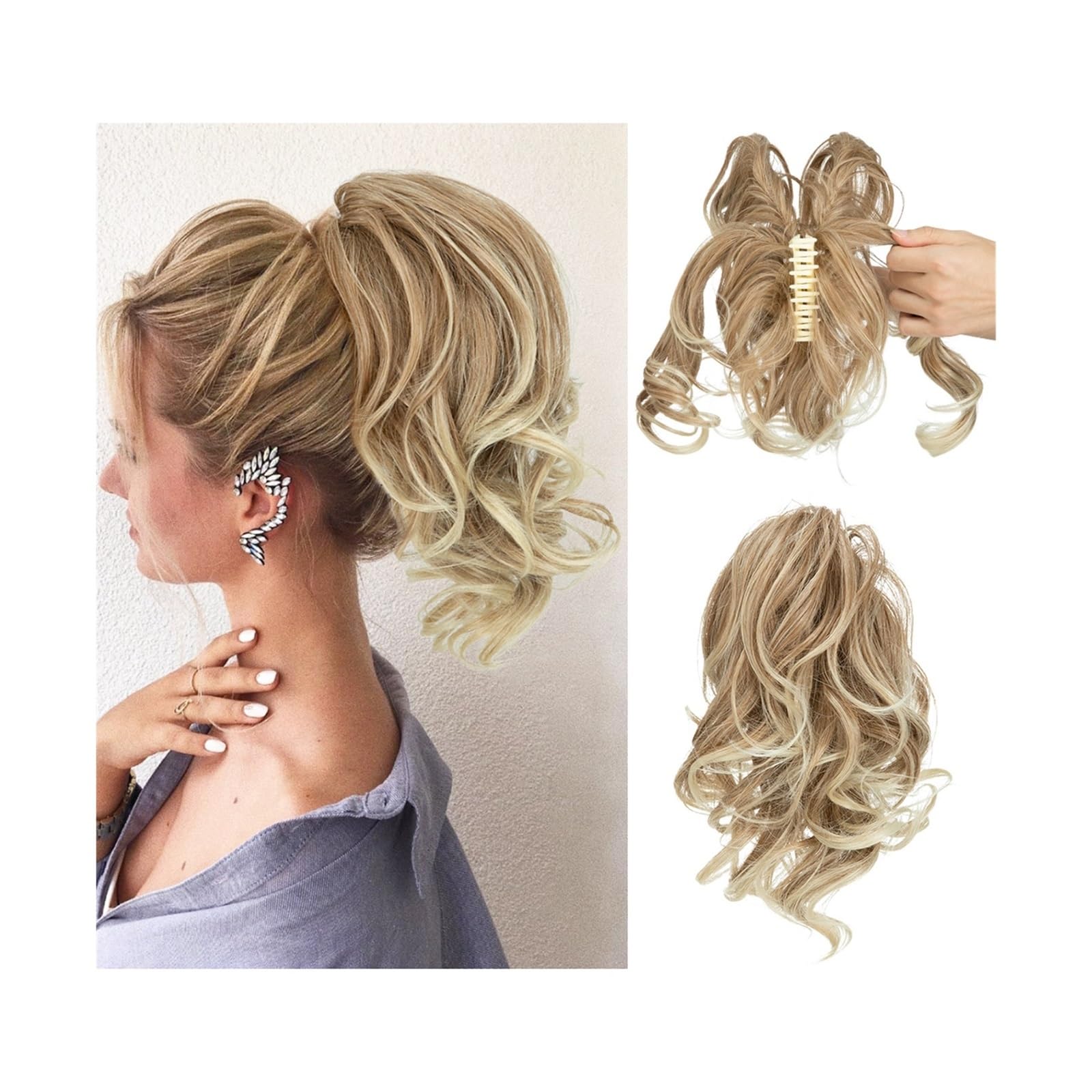 Haarteile Haarknoten Synthetische DIY Klaue Clip In Pferdeschwanz Haarverlängerungen Haarteil Haarknoten Gefälschte Schwarzblond Naturhaar Falscher Zopf for Frauen Brötchen Haare(27T613)