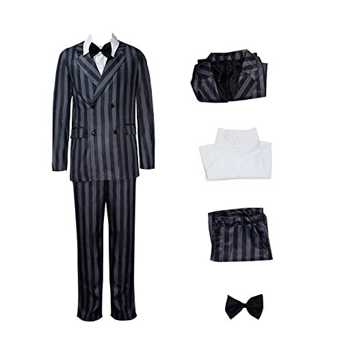 AYYOHON Gangster-Kostüm für Herren, 1920er-Jahre, Nadelstreifen, Anzug, Blazer, Jacke, Hemd, Hose, Set mit Krawatte, Halloween, Cosplay, Outfits, Größe XL