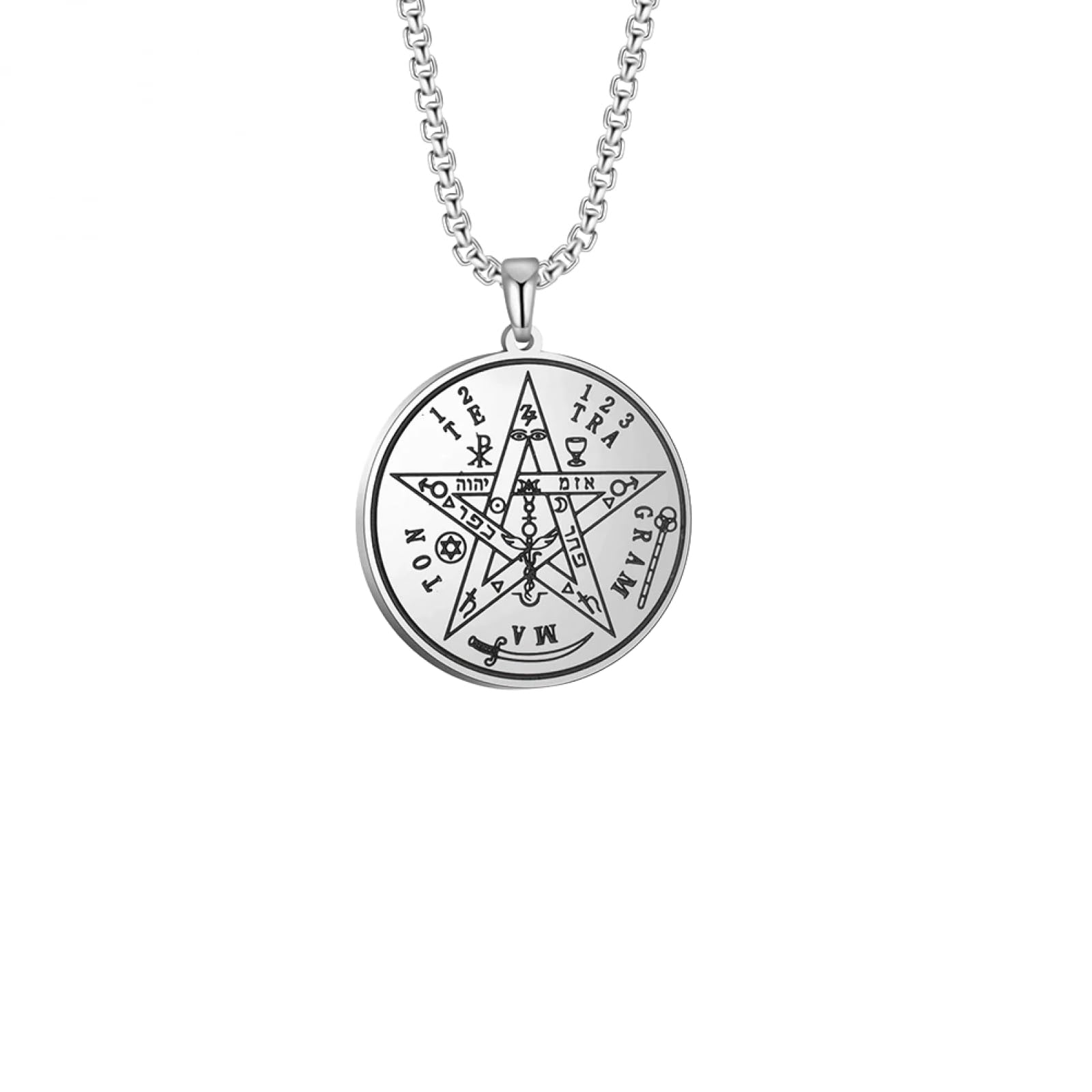 GZHENGZG Gesegnete Vintage Tetragrammaton Anhänger Halsketten wahyeh Magic Pentagram Charm Halskette Mann Halskette Mann Geschenk Göttlicher Segen