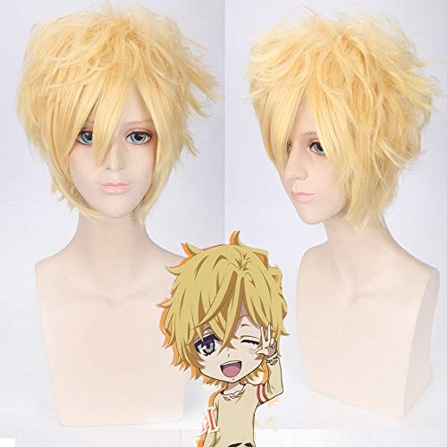 LINLINCD Cosplay wig Karneval YOGI Perücke Cosplay Mann Jungen Kurzes lockiges Kunsthaar Perücke Verkauf 30cm Hochwertige hitzebeständige synthetische blonde Perücke