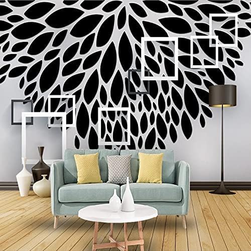 XLMING Einfache Schwarz-Weiß-Blatt Gerahmte Kunst Tv-Hintergrund 3D Tapete Home Dekoration Wohnzimmer Sofa Schlafzimmer Tv Hintergrund Wand-150cm×105cm