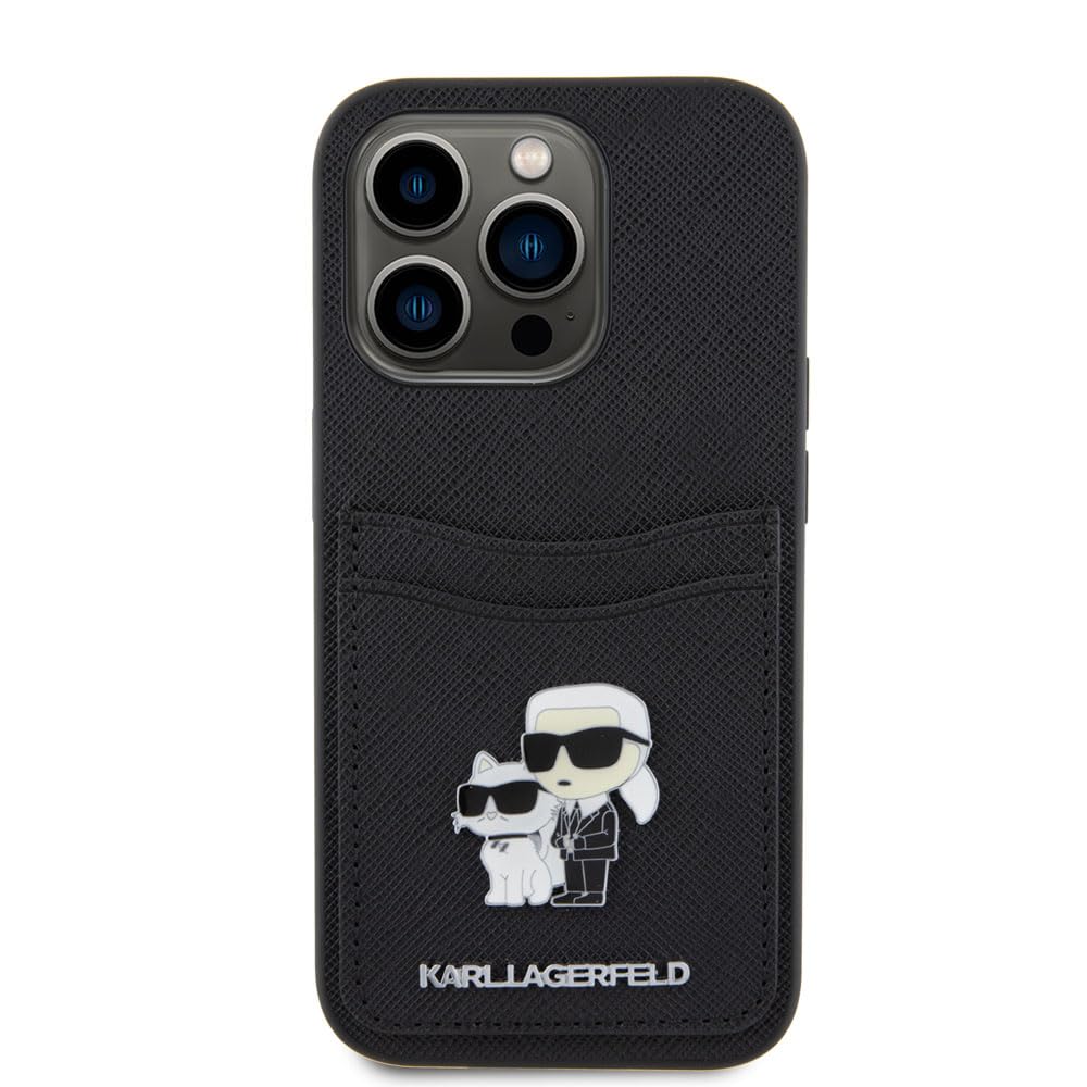 CG MOBILE Karl Lagerfeld Saffiano Schutzhülle mit Kartenschlitz für iPhone 15 Pro (Schwarz)