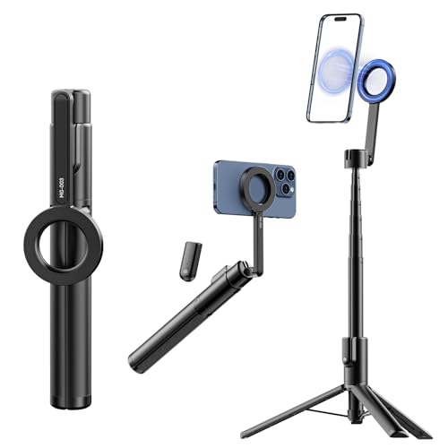 Magnetische Telefon Selfie Stick Stativ für iPhone Magnetische-ULANZI MG-003 53.7in Flexible Handy Stativ Stand mit Fernbedienung 52N Magnet Portable Vlog Video Mount Kompatibel mit iPhone