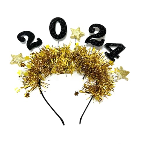 HDKEAN 2024 Happy New Year Stirnband Glitzer Hairhoop Dekoration Weihnachten Neujahr Party Foto Requisiten Haarschmuck