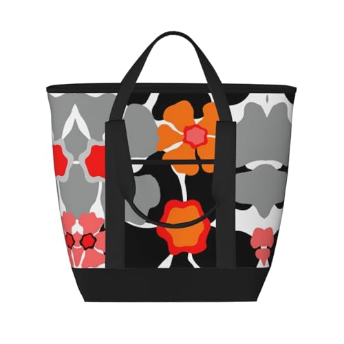 YQxwJL Tragetasche mit Retro-Blumenmuster, großes Fassungsvermögen, isolierte Lunchtasche, wiederverwendbare Einkaufstasche mit Reißverschluss für Damen und Herren