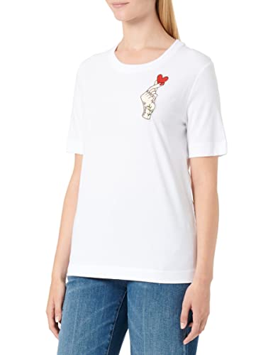 Love Moschino Damen Almindelig pasform med korte ærmer hjerte olografisk print T Shirt, Optical White, 48 EU