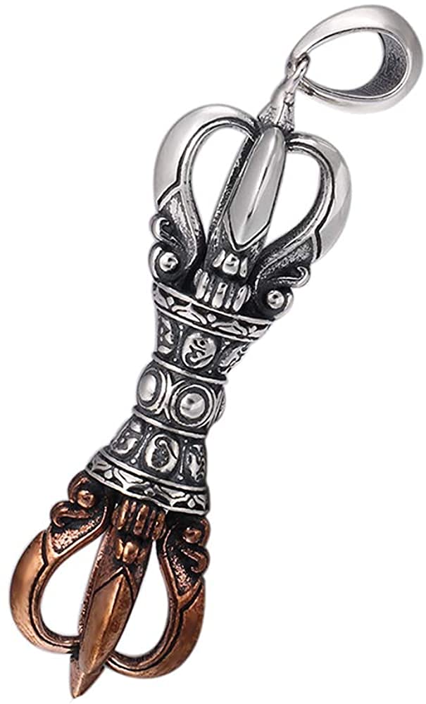 ORLOVA Gebetsmühle, tibetischer Buddhismus Dorje Vajra Phurba Amulett, zweifarbiger 925 Sterling Silber buddhistischer Vajra Dorje Phurba Anhänger Schmuck for Männer Frauen