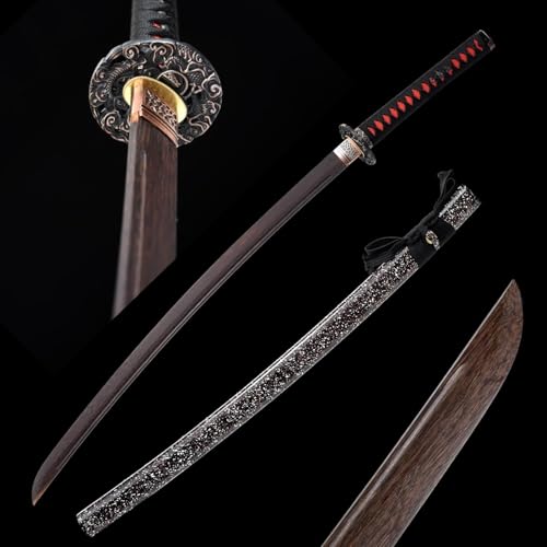 MAUXpIAO Schwert 103 cm handgefertigtes Holzschwert Kampfkunstübungsmesser Samurai-Schwerter Katana-Schwertsammlung/Rollenspiel scharf/A/72CM