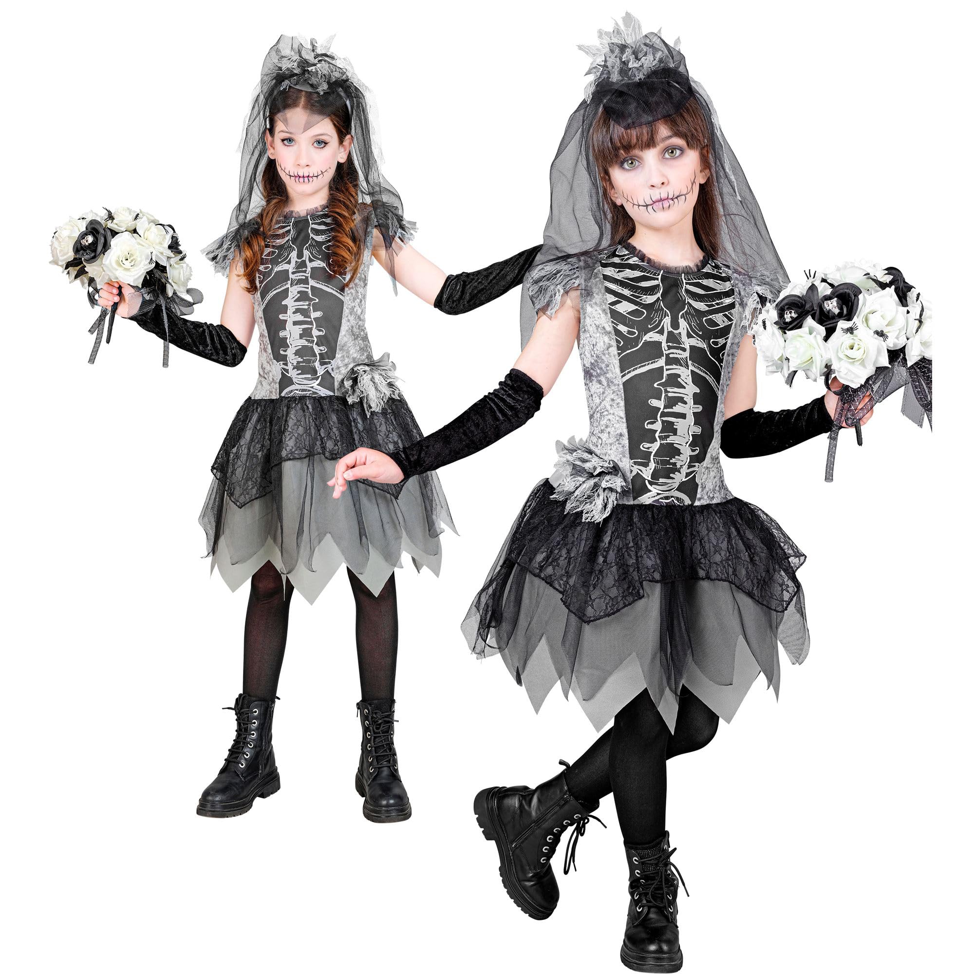 W WIDMANN MILANO Party Fashion - Kinderkostüm Skelettbraut, Kleid, Geisterbraut, Sensenfrau, Day of the Dead