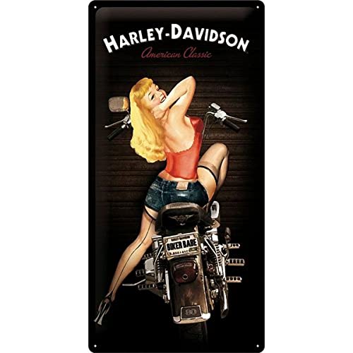 Nostalgic-Art Harley-Davidson – Biker Babe – Geschenk-Idee für Motorrad-Fans, Retro Blechschild, aus Metall, Vintage-Design zur Dekoration, 25 x 50 cm