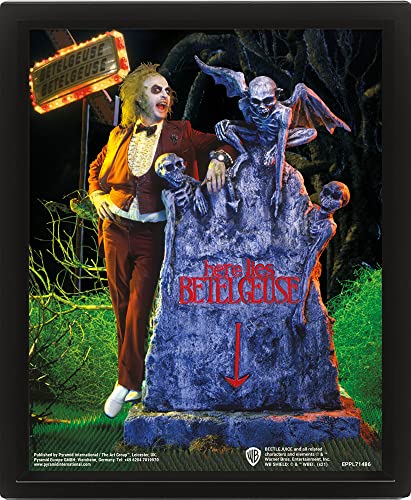 Pyramid International Beetlejuice 3D-Linsenraster-Poster (Friedhofs-Design), 25 cm x 20 cm x 1,3 cm, gerahmte Wandkunst und 3D-Wandkunst-Bild im Bilderrahmen – Offizielles Beetlejuice Merchandise