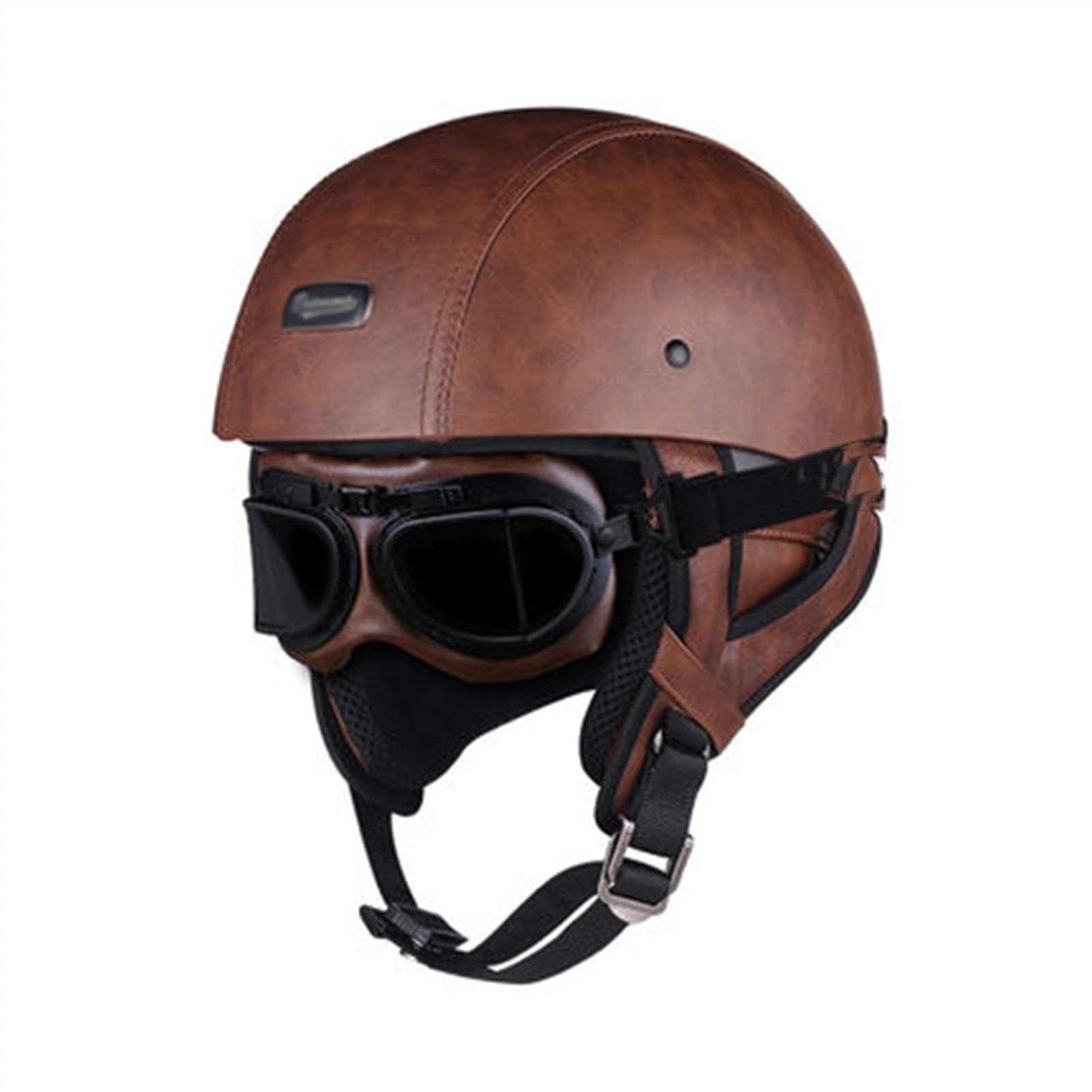 Vintage Offener Helm DOT/ECE-Zulassung, Rétro Motorrad Halbhelme, Motorradhelm Brain Cap Helme Mit Schutzbrille, PU-Leder Jethelme Herren Damen, Helme Für Scooter Moped ( Color : A , Size : S=(55-56cm