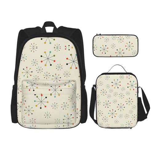 WURTON Rucksack mit abstraktem geometrischem Muster, Weltraumdruck, für Mädchen, Jungen, Schultaschen, Teenager, Lunchbox und Federmäppchen, 3-in-1-Büchertaschen-Set