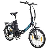 smartEC Camp-20D Klapprad E-Bike, 20 Zoll, Anfahrhilfe, 7 Gänge, Fahrunterstützung 25 km/h, Reichweite 100 km, Samsung Li-Ion-Akku 36V/250 Watt, Nabenmotor (Schwarz)