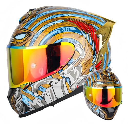 Modularer Integrierter Motorradhelm, ECE-Zugelassener Visier-Integral-Motorradhelm Antibeschlag-Motorrad-Rollerhelm Doppelspiegel Herren Damen Antikollisionshelm K,XXXL65-66CM